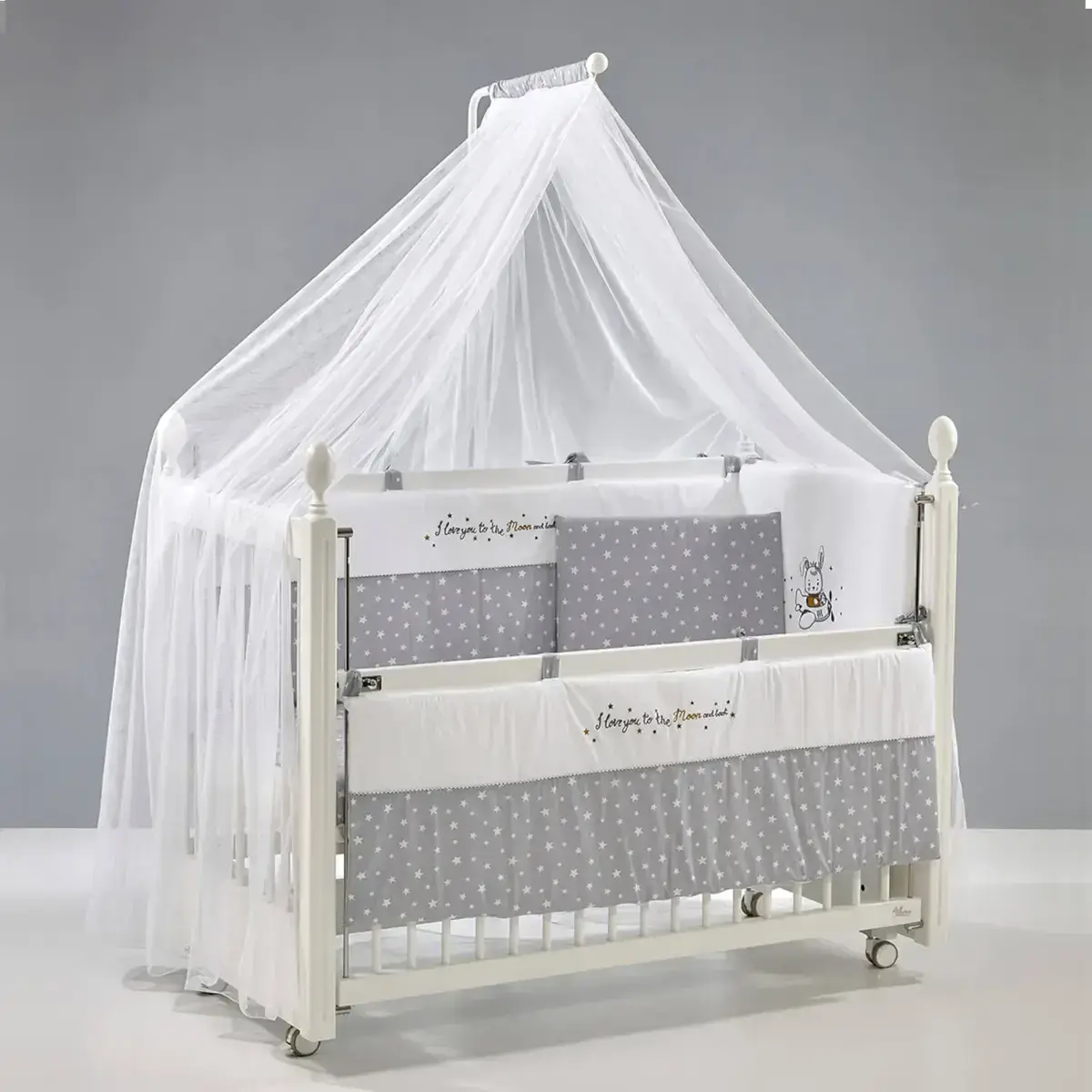 Meltem Kids Kral Beşik 60x120 cm Beyaz- Moon Gri