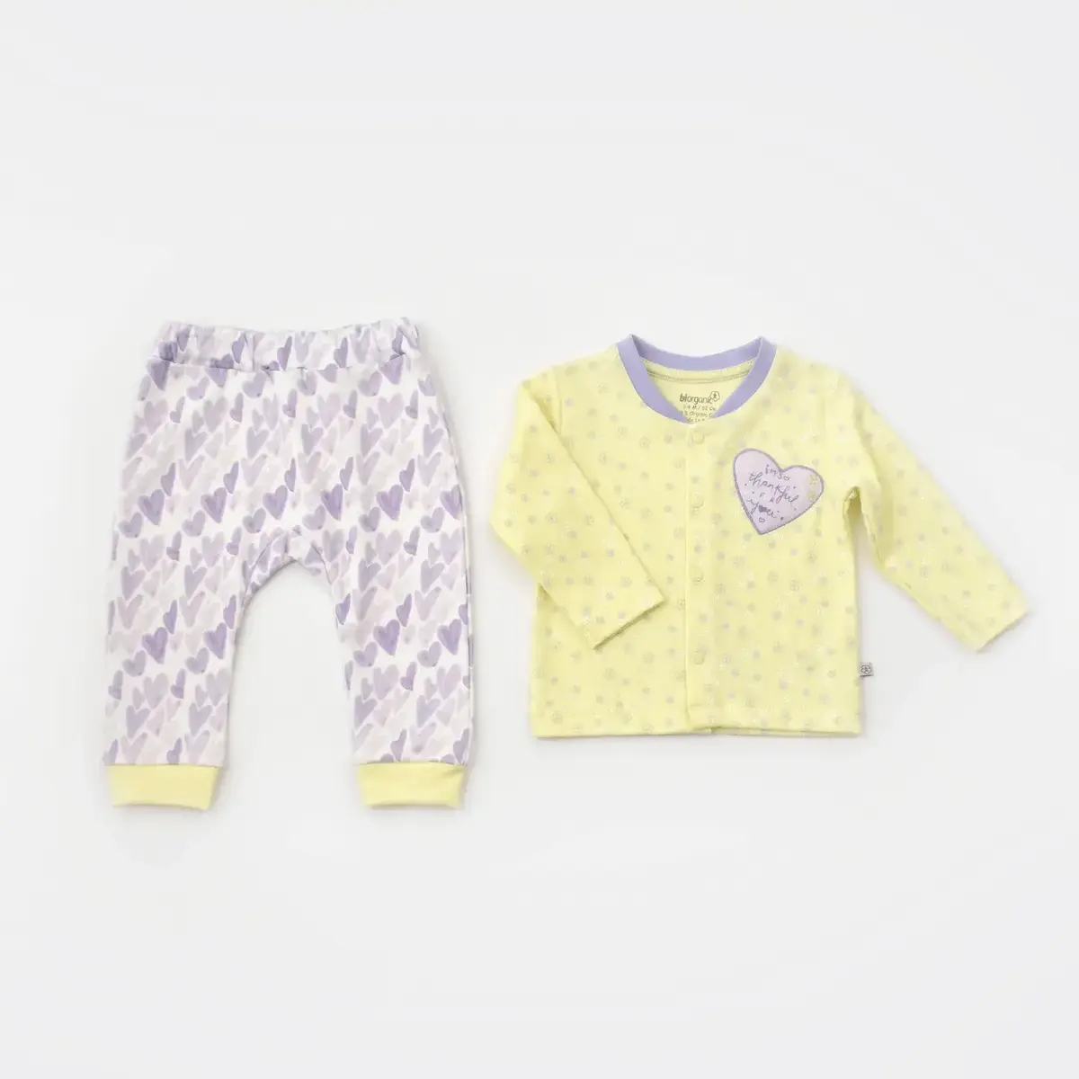 Bibaby Organik Pijama Takımı Love You Baby Yellow Lavander