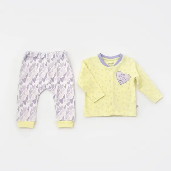 Bibaby Organik Pijama Takımı Love You Baby Yellow Lavander