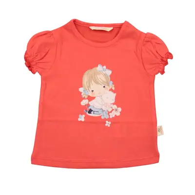 Mini Damla T-Shirt Kedili Kız Nar Çiçeği