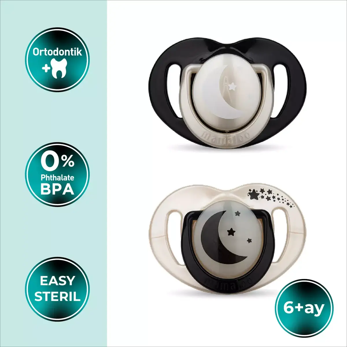 Mamajoo İkili Emzik & Sterilizasyon Saklama Kutusu Gece Gündüz 6+ Ay Pearl Black