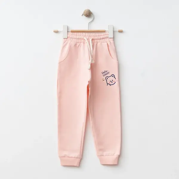 Bebolly Eşofman Altı Hello Sunday Ayıcıklı Baskılı Pudra