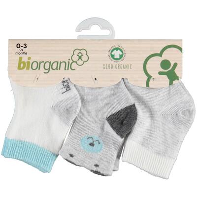 Bibaby Organik Çorap Soket 3lü Cute Bear Gri - Mint