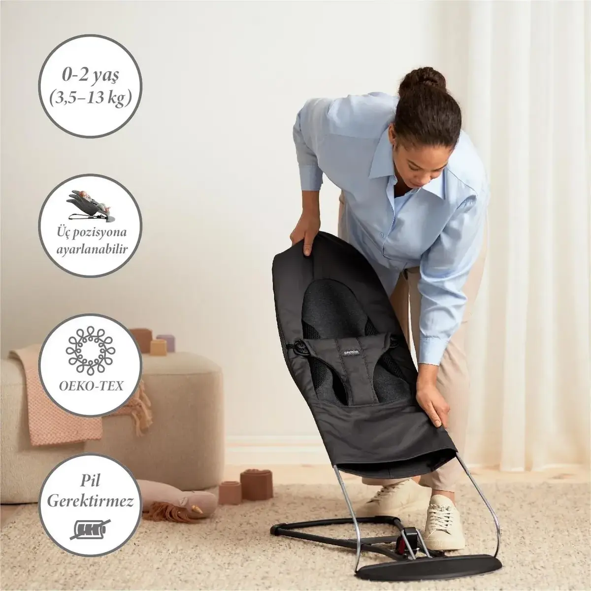 Babybjörn Balance Soft Ana Kucağı Oyuncaklı Woven Jersey Tri-Fabric Dark Grey