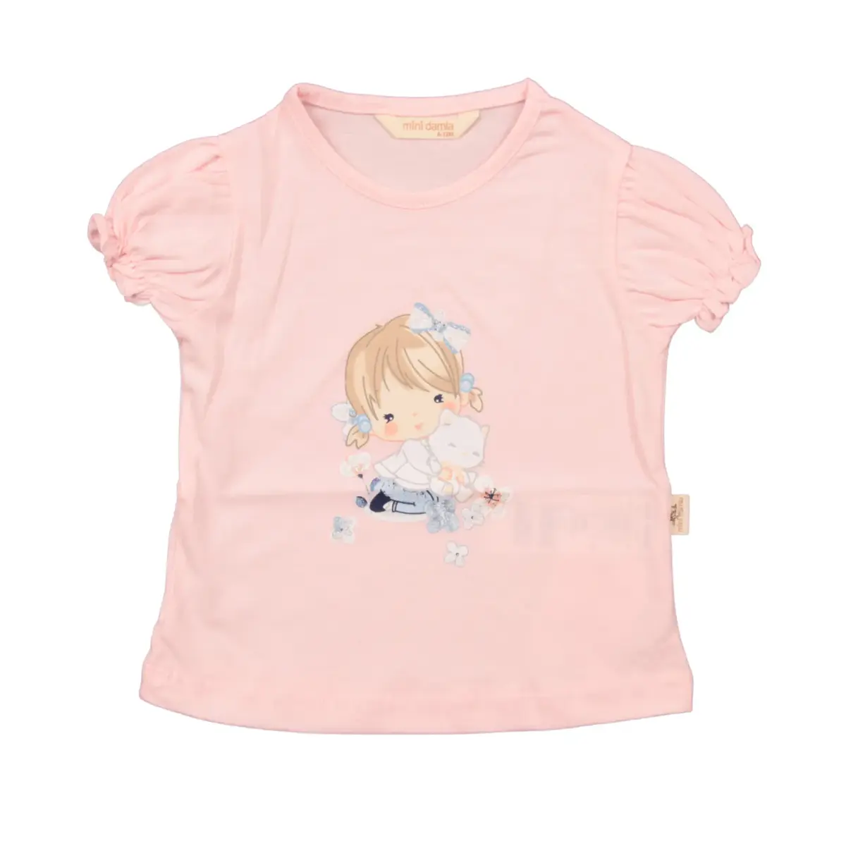 Mini Damla T-Shirt Kedili Kız Pembe Mini Damla T-Shirt Kedili Kız Pembe