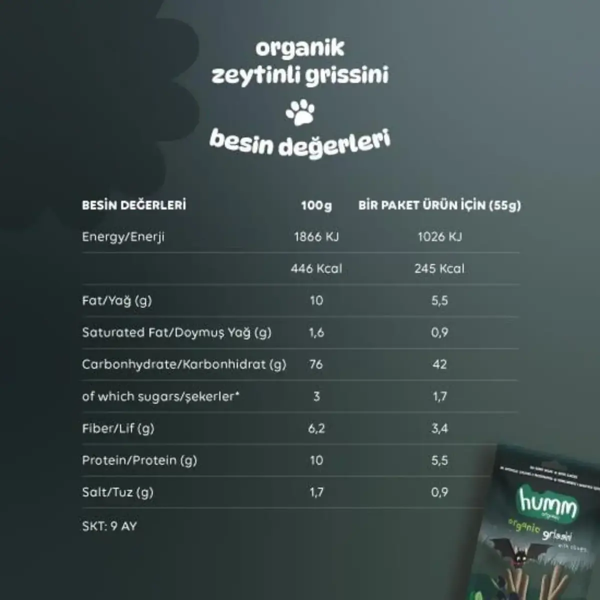 Humm Organik Vegan Zeytinli Grissini 55 gr