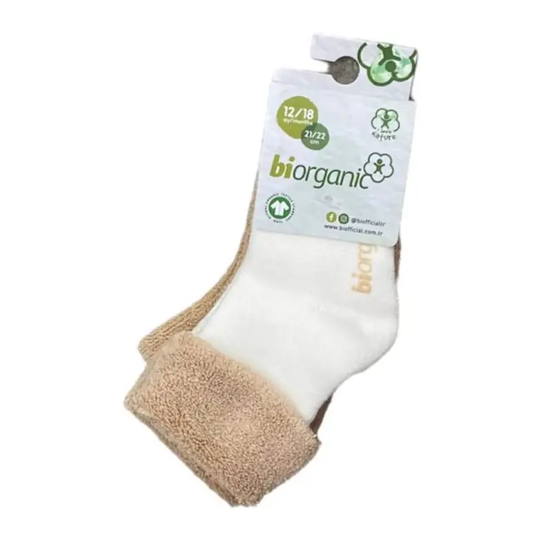 Bibaby Organik Çorap Soket 2li Havlu Kıvrık Colours Ekru - Bej