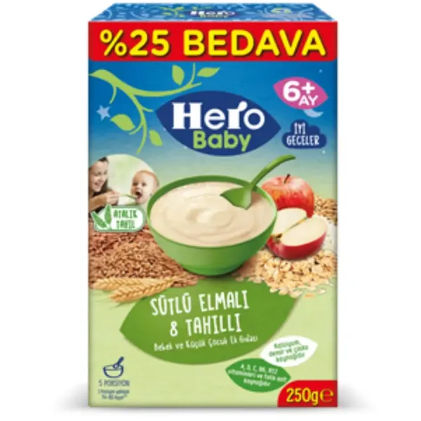 Hero Baby Kaşık Maması Sütlü Elmalı 8 Tahıllı 250 gr