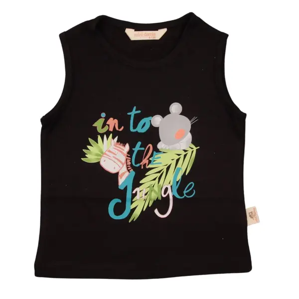 Mini Damla T-Shirt Kolsuz Jungle Siyah
