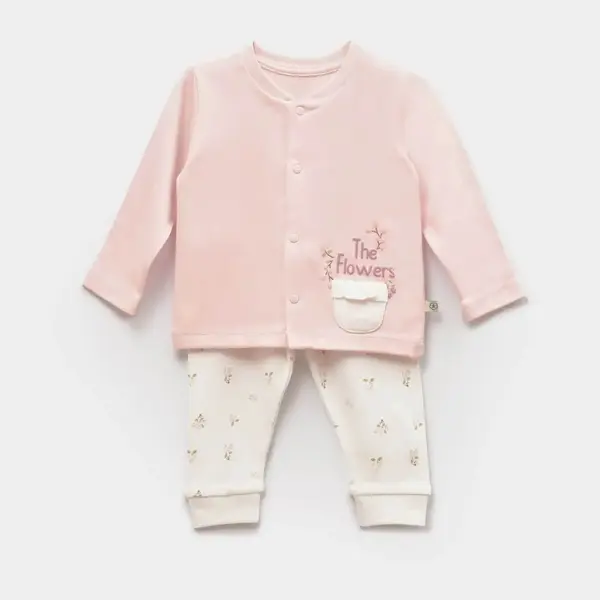 Bibaby Organik Pijama Takımı The Flowers Ekru - Pembe