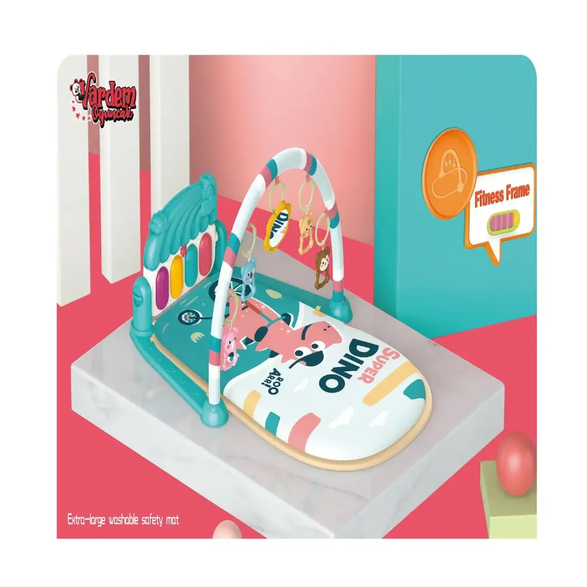 Piyanolu Dinozor Gökkuşağı Bebek Oyun Halısı