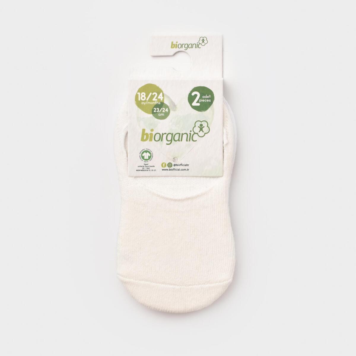 Bibaby Organik Babet Çorap 2li Basic Mavi - Ekru