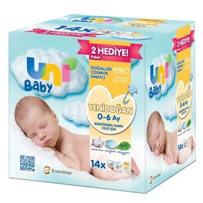 Uni Baby Yenidoğan Islak Pamuk Mendil 14x40lı Fırsat Paketi 0-6 Ay