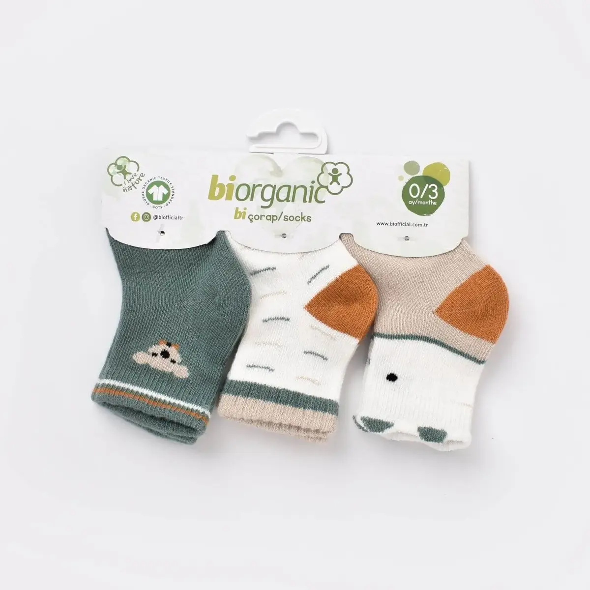 Bibaby Organik Çorap Soket 3lü Papyonlu Koala Nil