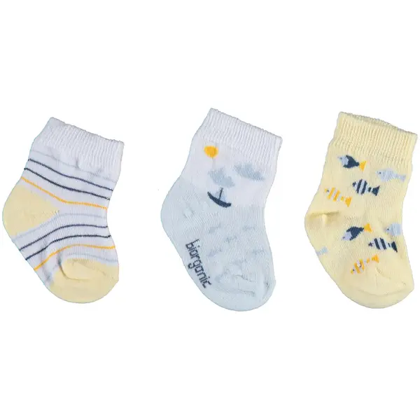 Bibaby Organik Çorap Soket 3lü Happy Fish Sarı