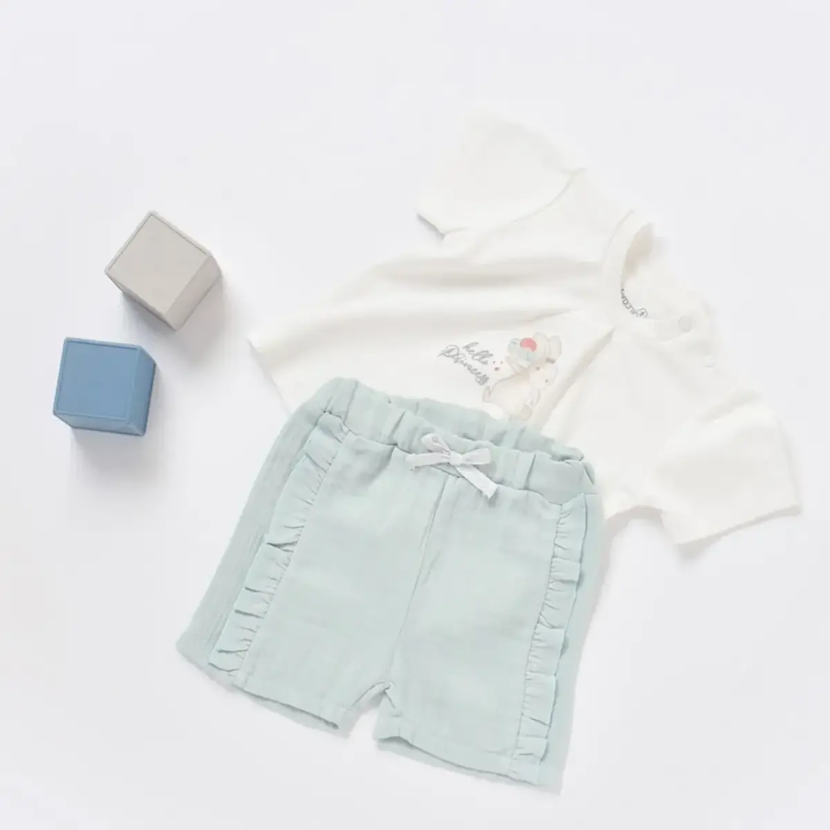 Bibaby Organik 2li Takım Şortlu Pretty Ears Mint - Ekru