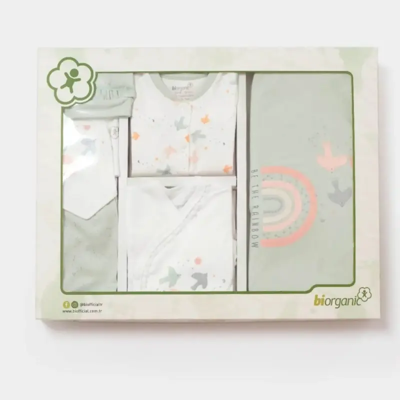 Bibaby Organik Hastane Çıkışı 10lu  Tiny Birds Ekru - Yeşil