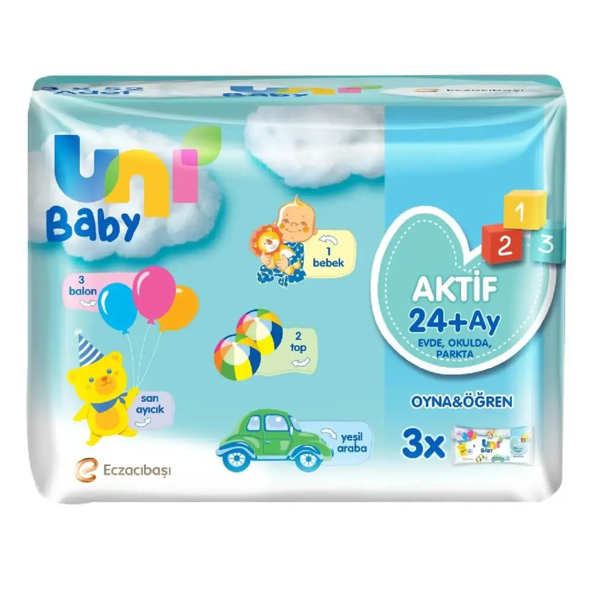 Uni Baby Aktif Oyna Öğren Islak Mendil 3x52li 24+ Ay