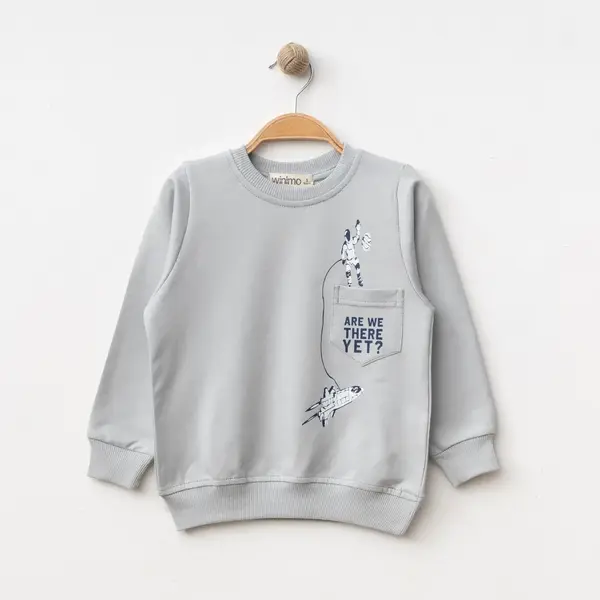 Winimo Sweatshirt Are We There Yet Baskılı Boyalı Gri