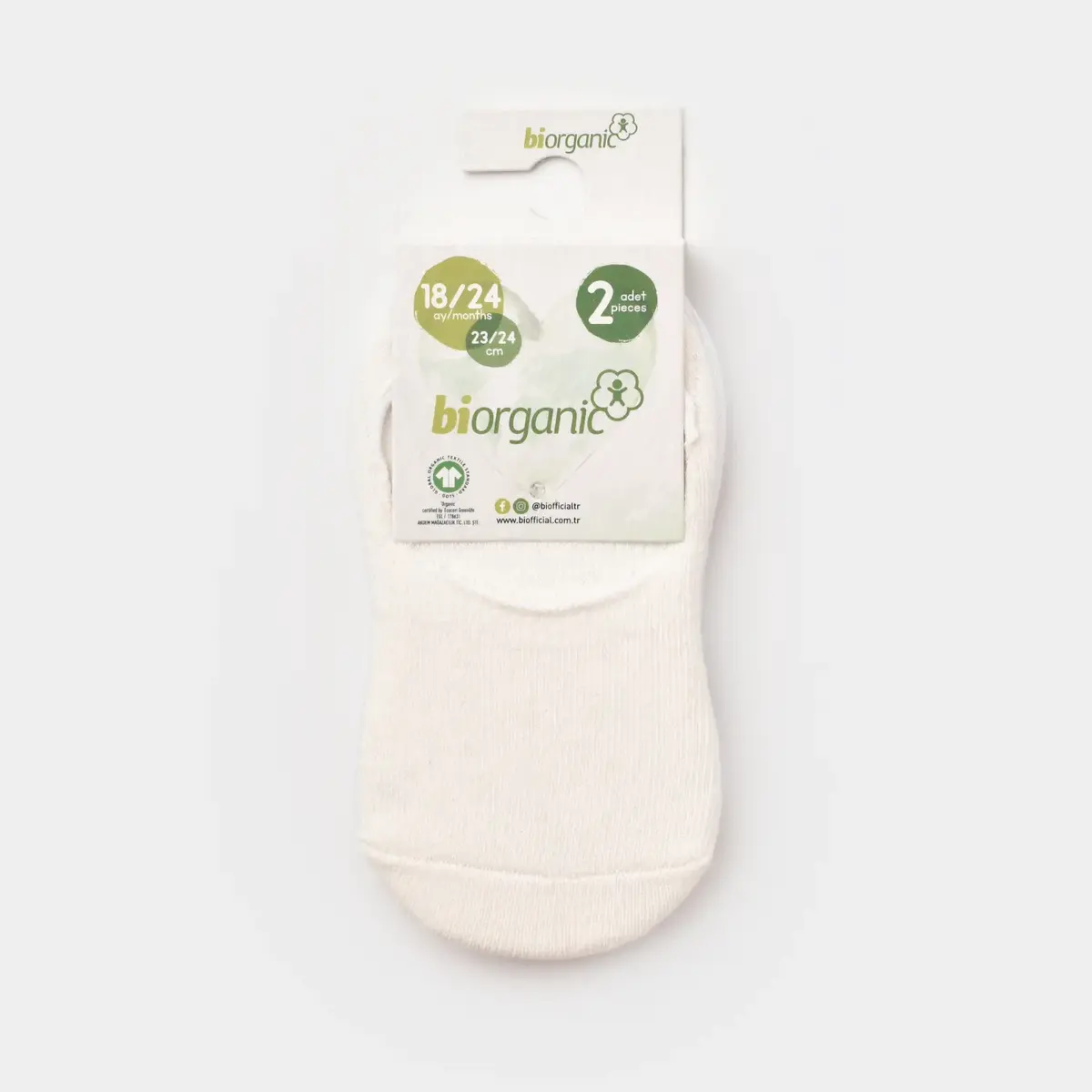 Bibaby Organik Babet Çorap 2li Basic Mavi - Ekru