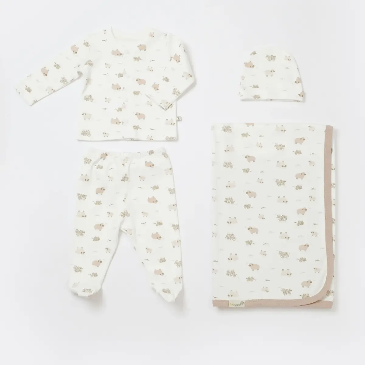 Bibaby Organik Zıbın Takımı Battaniyeli Tüllü Baby Sheep Ekru