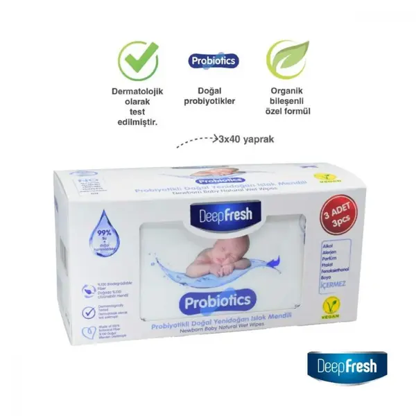 DeepFresh Probiotics Yenidoğan Islak Mendil 3x40lı