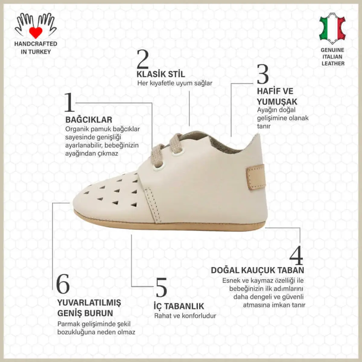 Ella Bonna Bebek Ayakkabısı Hakiki Deri Kum Beji