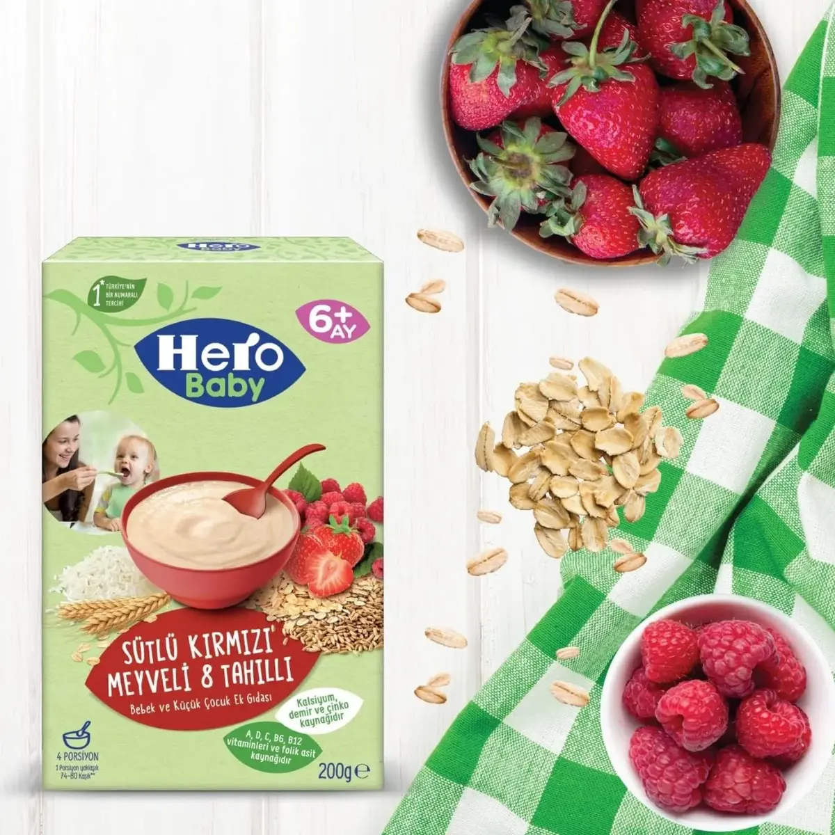 Hero Baby Kaşık Maması Sütlü Kırmızı Meyveli  8 Tahıllı 200 Gr