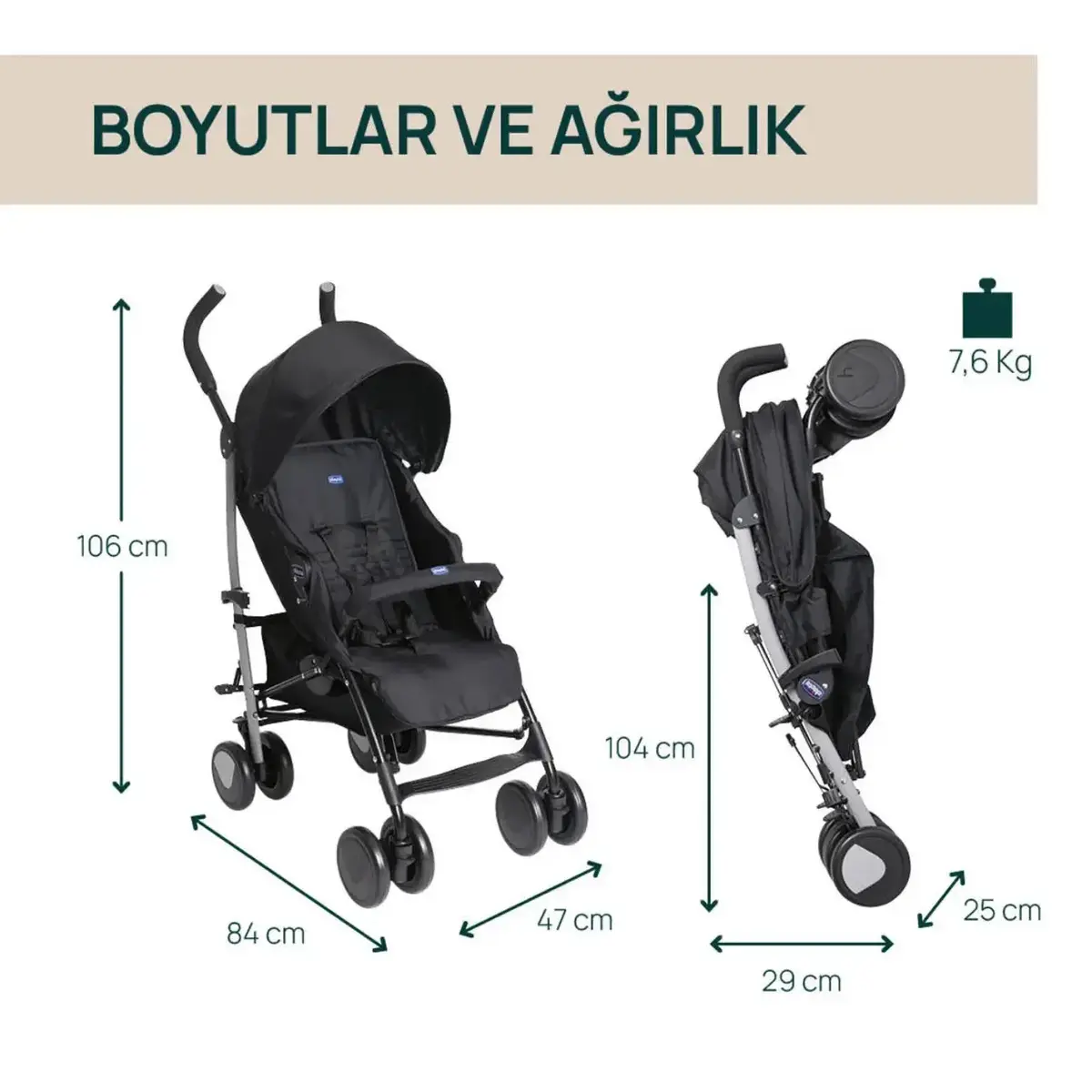 Chicco Echo Lite Baston Bebek Arabası Ebony