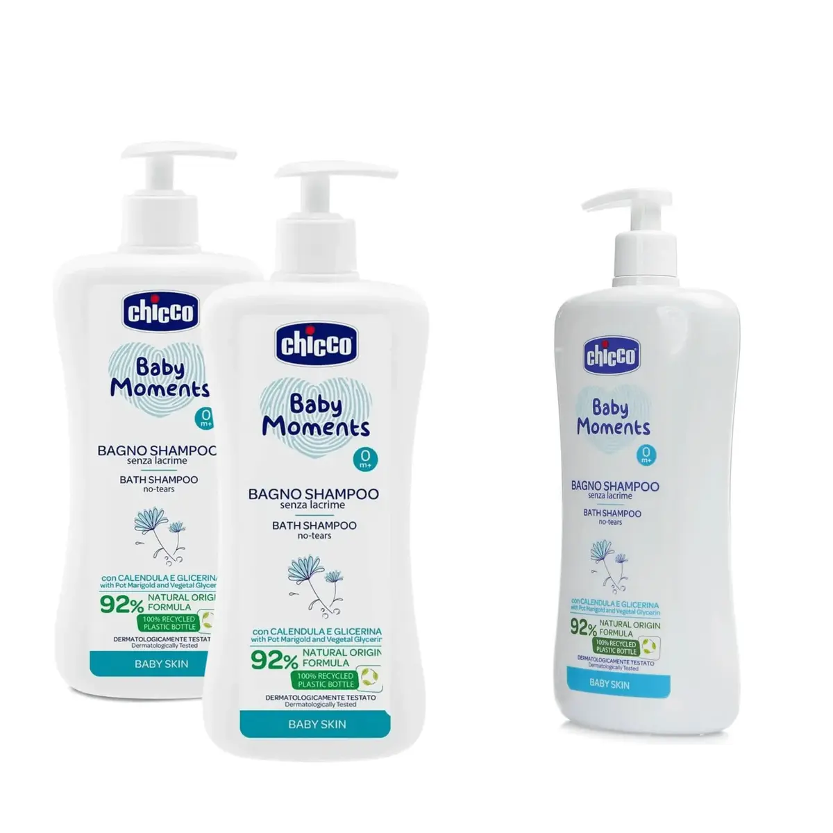 Chicco Baby Moments Doğal Göz Yakmayan Bebek Saç ve Vücut Şampuanı 750 ml x 3 Adet