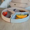 Oioi Puzzle Vakumlu Mama Tabağı+Nam Nam Mama Kaşığı Woody Brown-Powder Grey
