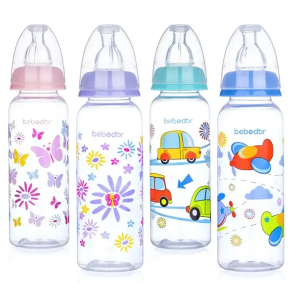 Bebedor Silikon Emzikli Desenli PP Biberon 250 ml 3+ Ay