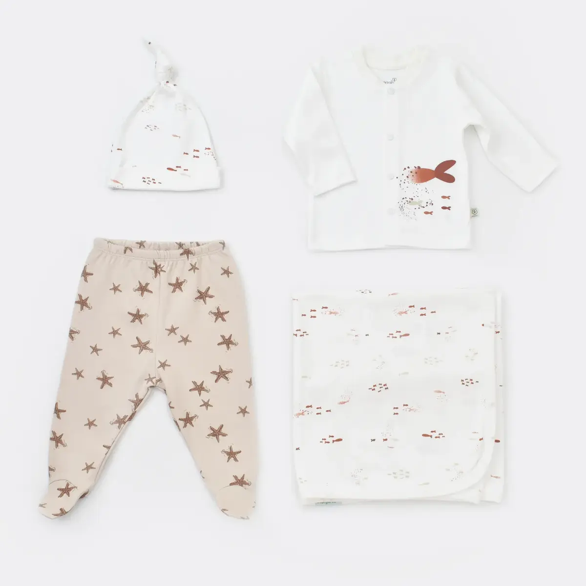 Bibaby Organik Zıbın Takımı Battaniyeli Tüllü Magic Starfish Latte