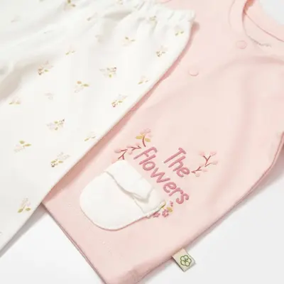 Bibaby Organik Pijama Takımı The Flowers Ekru - Pembe