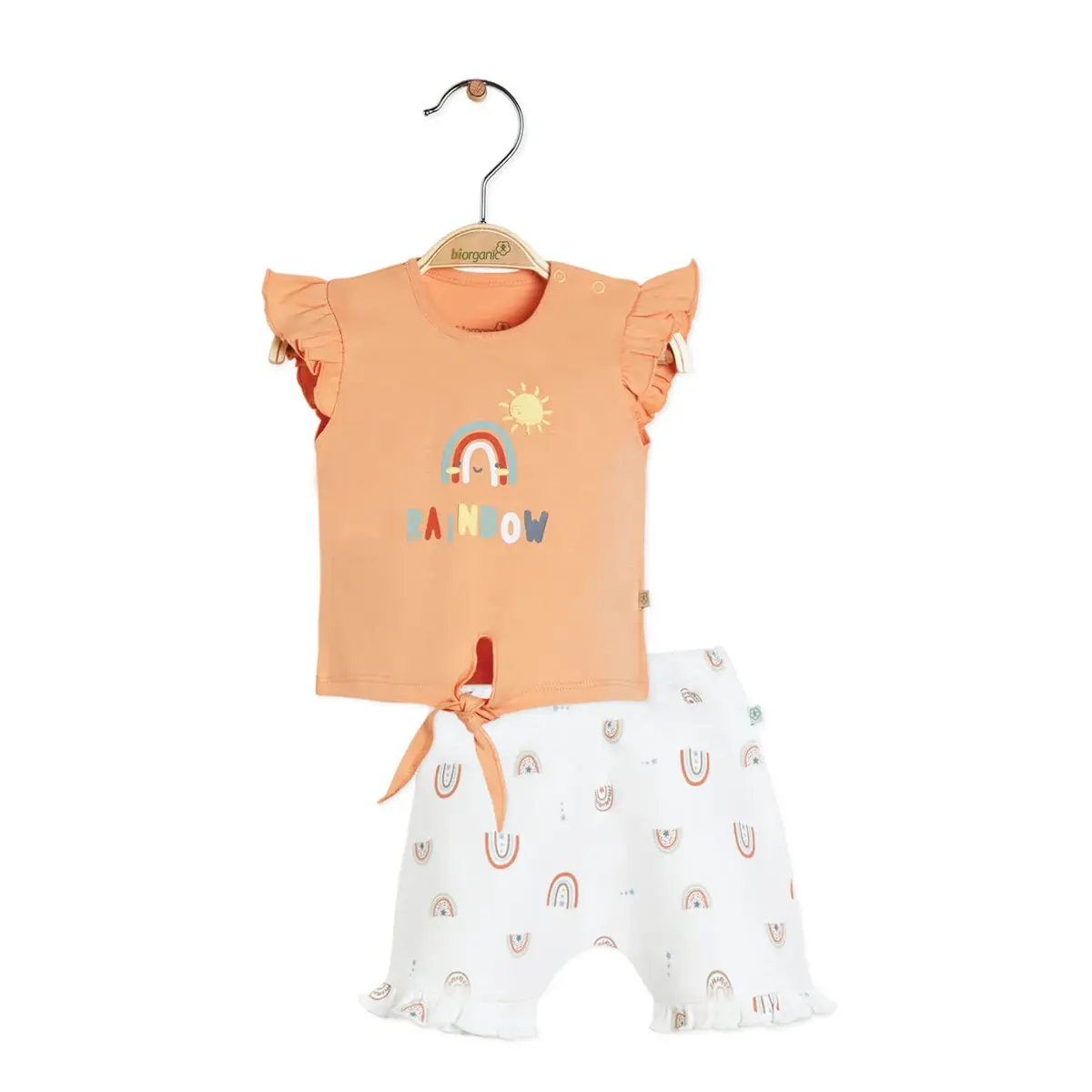 Bibaby Organik 2li Takım Şortlu Happy Rainbow Somon - Ekru