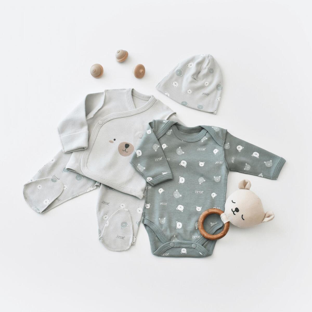 Bibaby Organik Zıbın Takımı Hug Me Bear Prematüre Kar Melanj