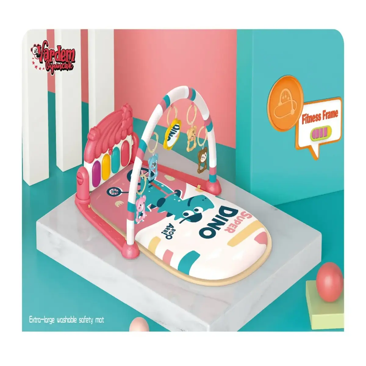 Piyanolu Dinozor Gökkuşağı Bebek Oyun Halısı