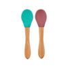 OiOi Silikon Mama Kaşığı 2'li Bambu Saplı Aqua Green/Velvet Rose