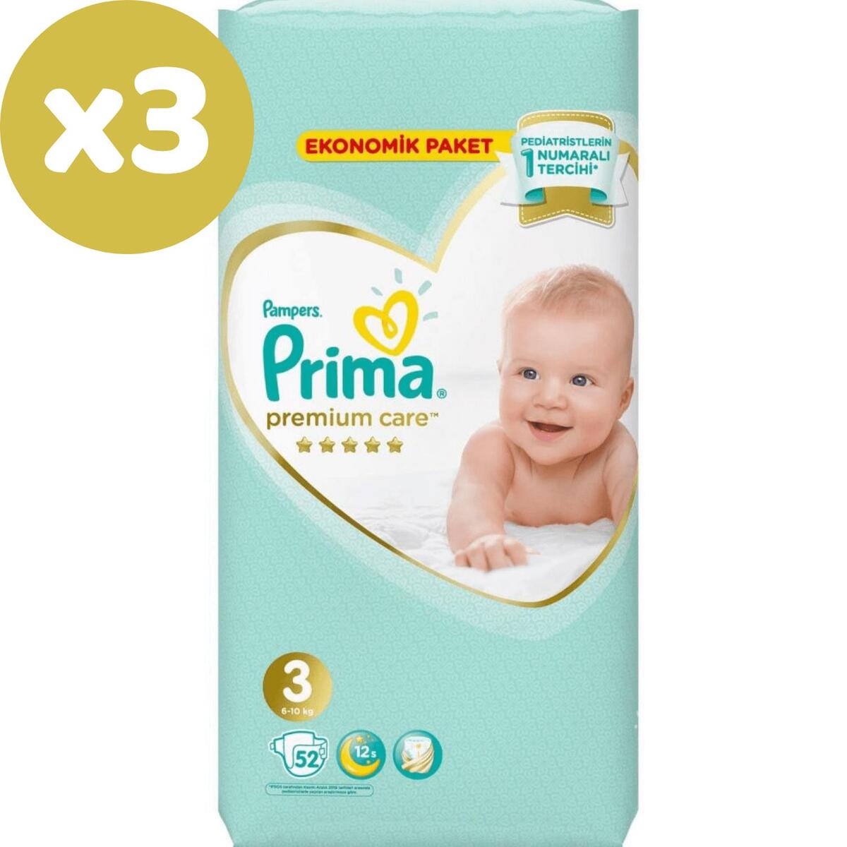 Prima Premium Care Bebek Bezi 3 Beden Midi 6-10 Kg 52li Ekonomik Paket x3