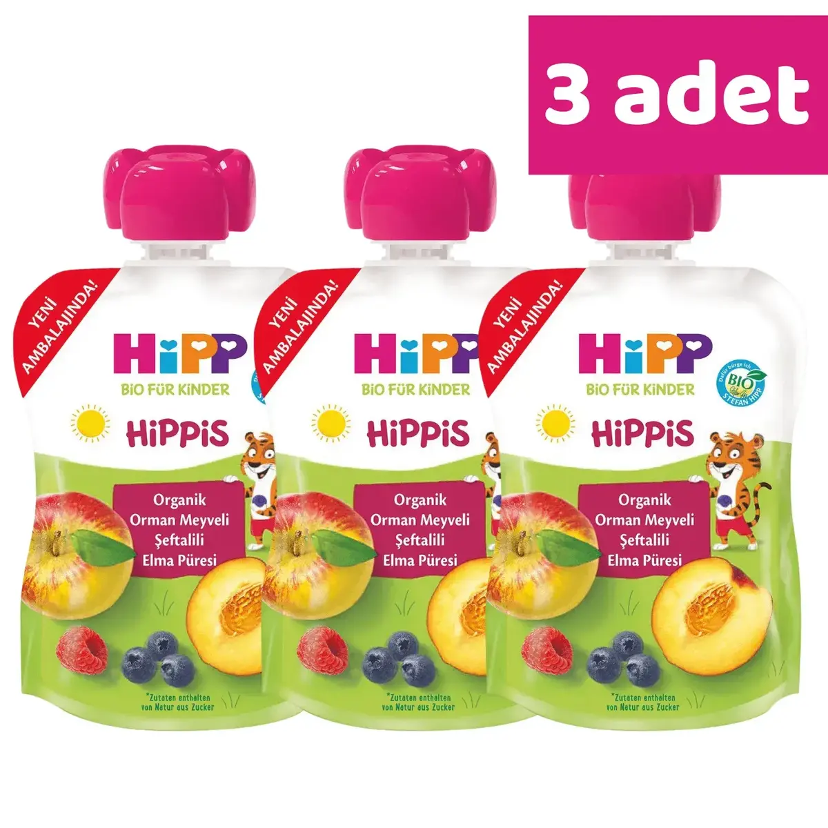 Hipp Organik Orman Meyveli Şeftalili Elma Püresi 100 gr x3