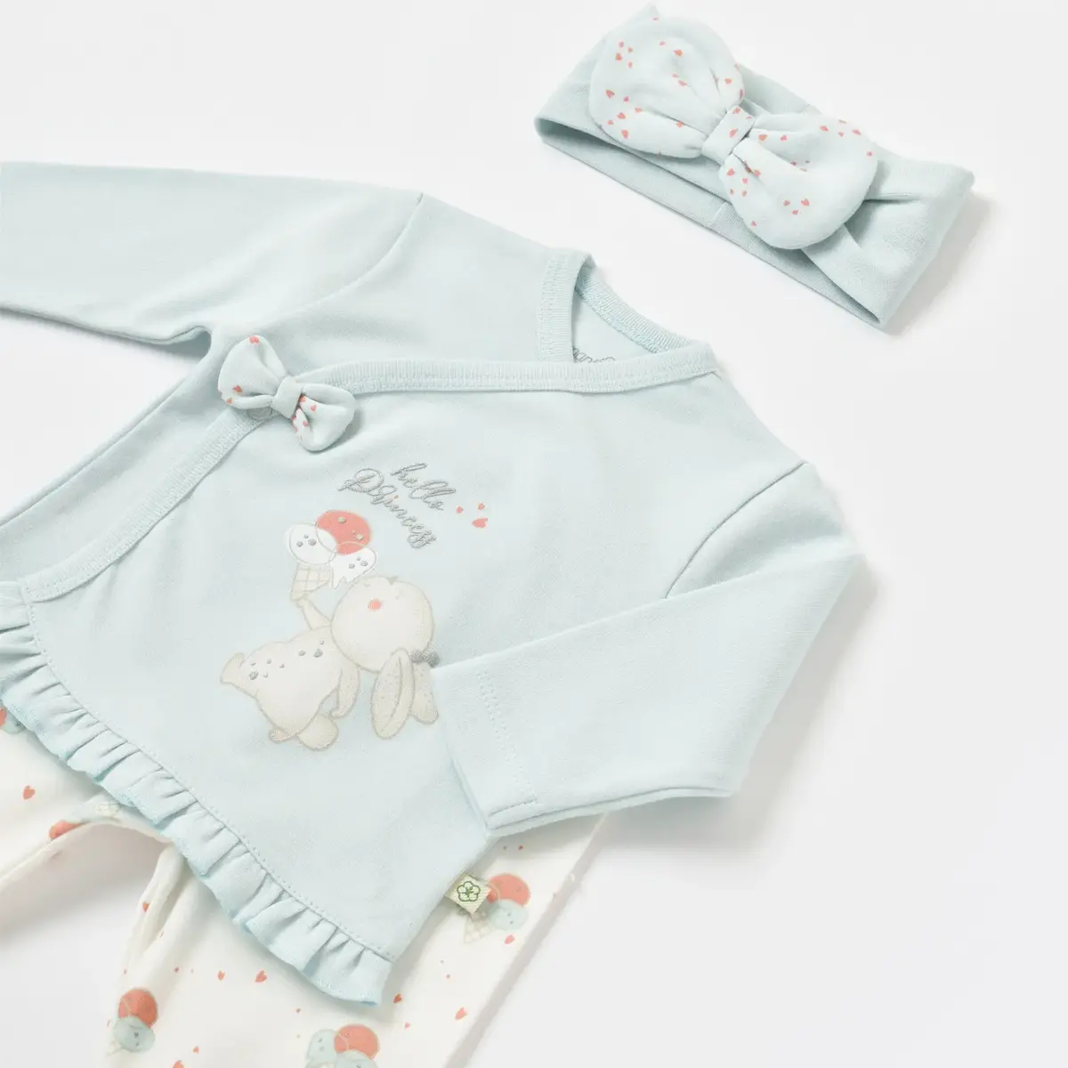 Bibaby Organik Zıbın Takımı 3lü Pretty Ears Bunny Mint - Ekru
