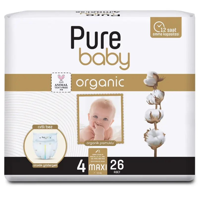 Pure Baby Pamuk Bebek Bezi 4 Beden Maxi 26lı Jumbo Paket