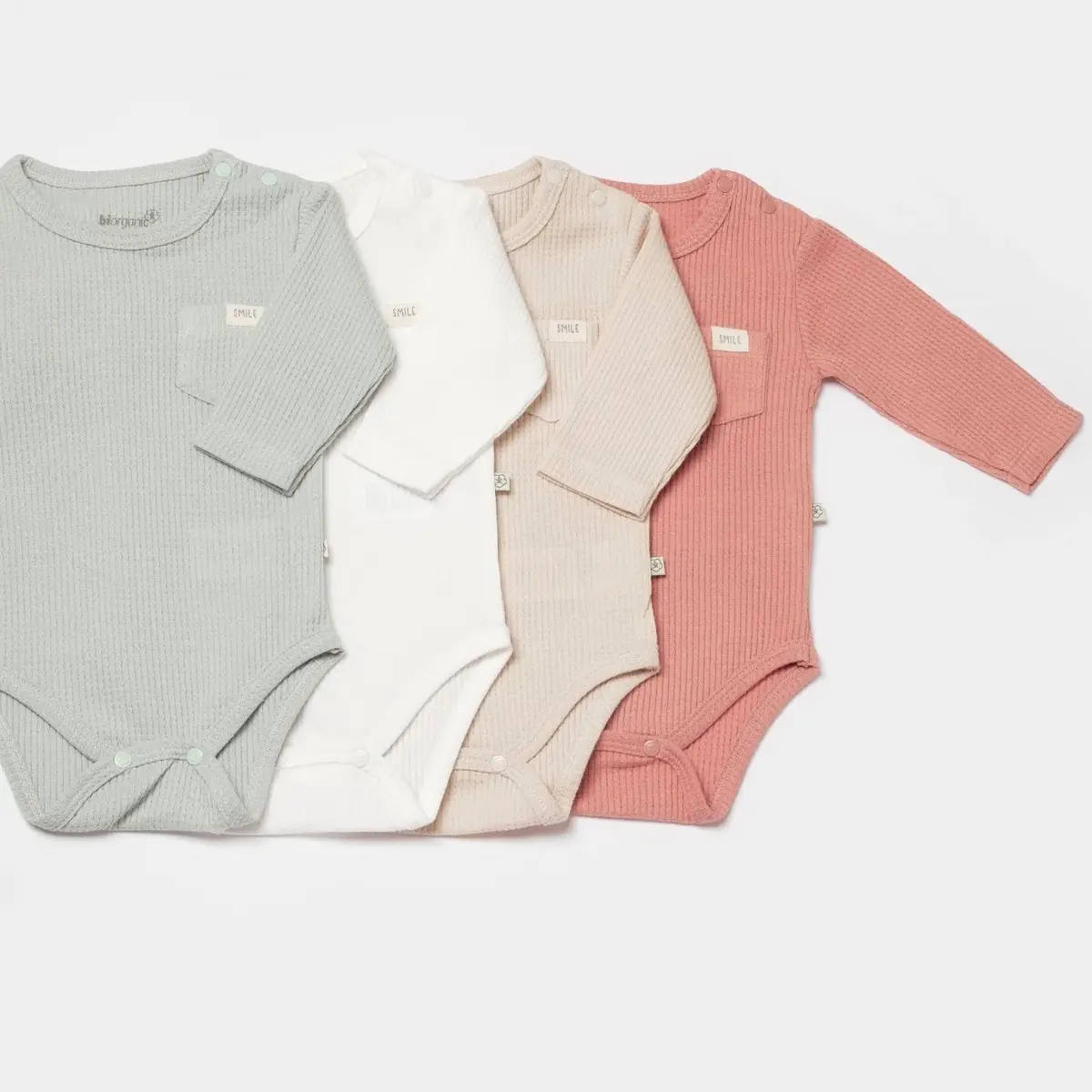 Bibaby Organik Body Uzun Kol Waffle Smile Mint