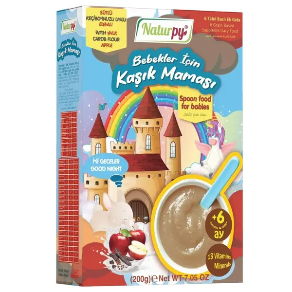 Naturpy 6 Tahıllı Sütlü Keçiboynuzlu ve Elmalı Kaşık Maması 200 gr