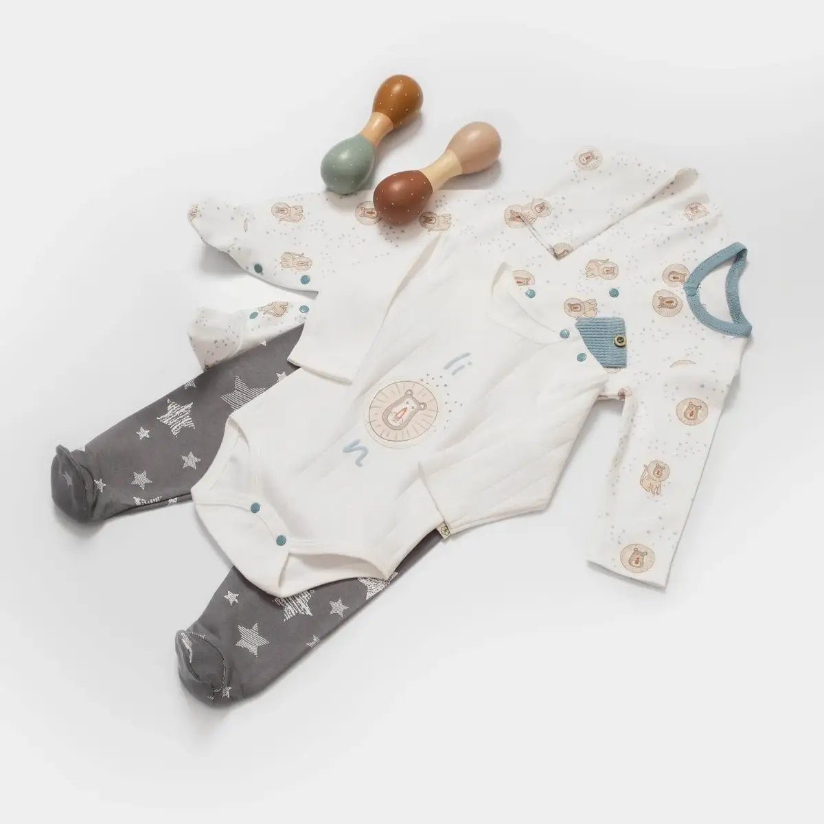 Bibaby Organik Tulum Takımı Tüllü Brave Lion Ekru - Turkuaz