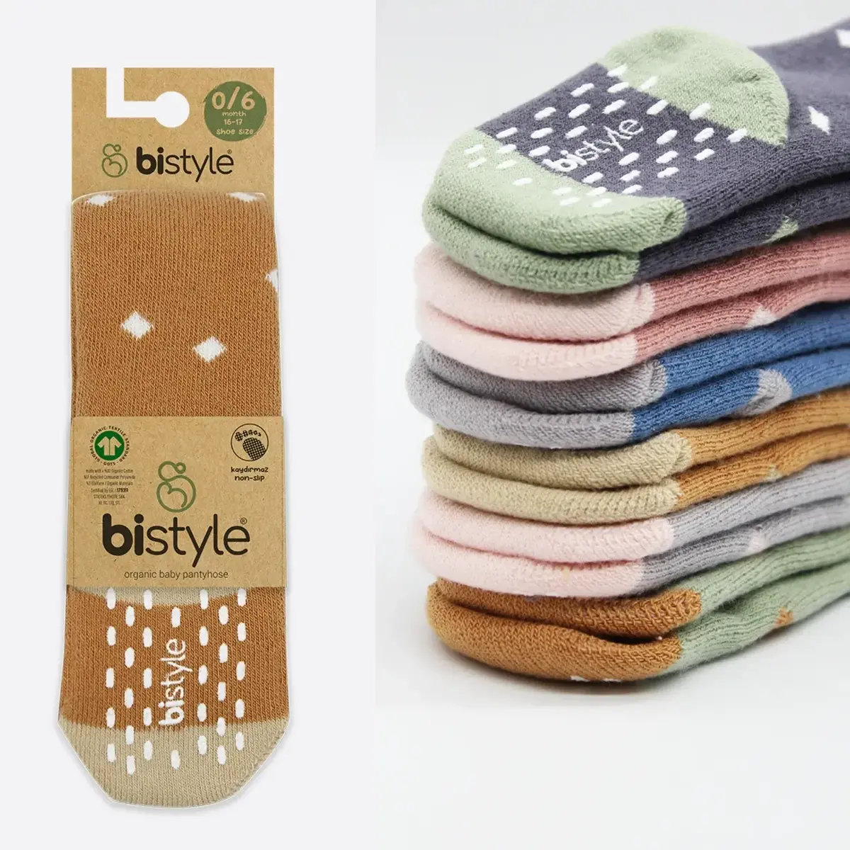 Bistyle Organik Çorap Külotlu Kaymaz Havlu  Puanlı Hardal