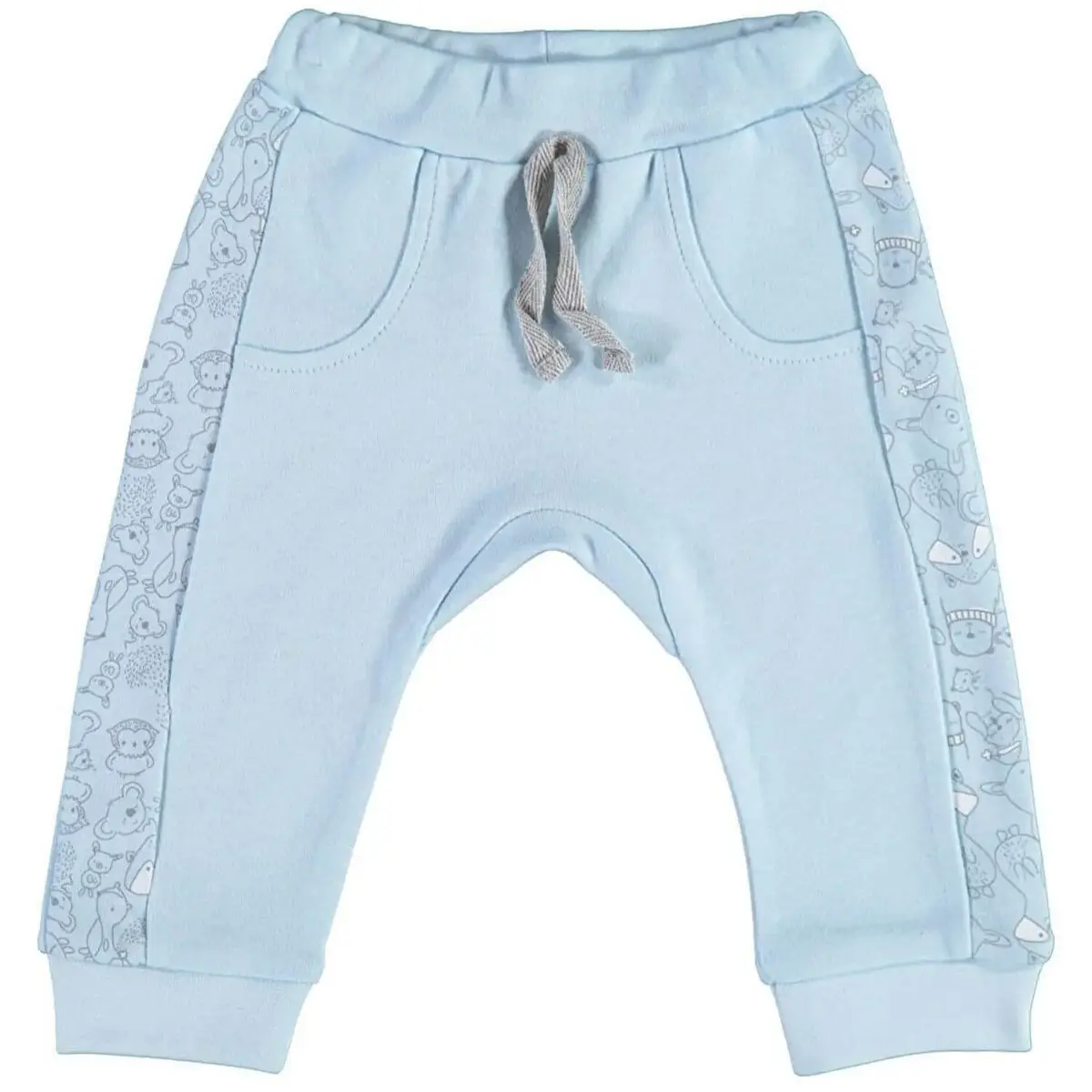 Bibaby Organik Pantolon Patiksiz Handsome Animals Ekru - Mavi