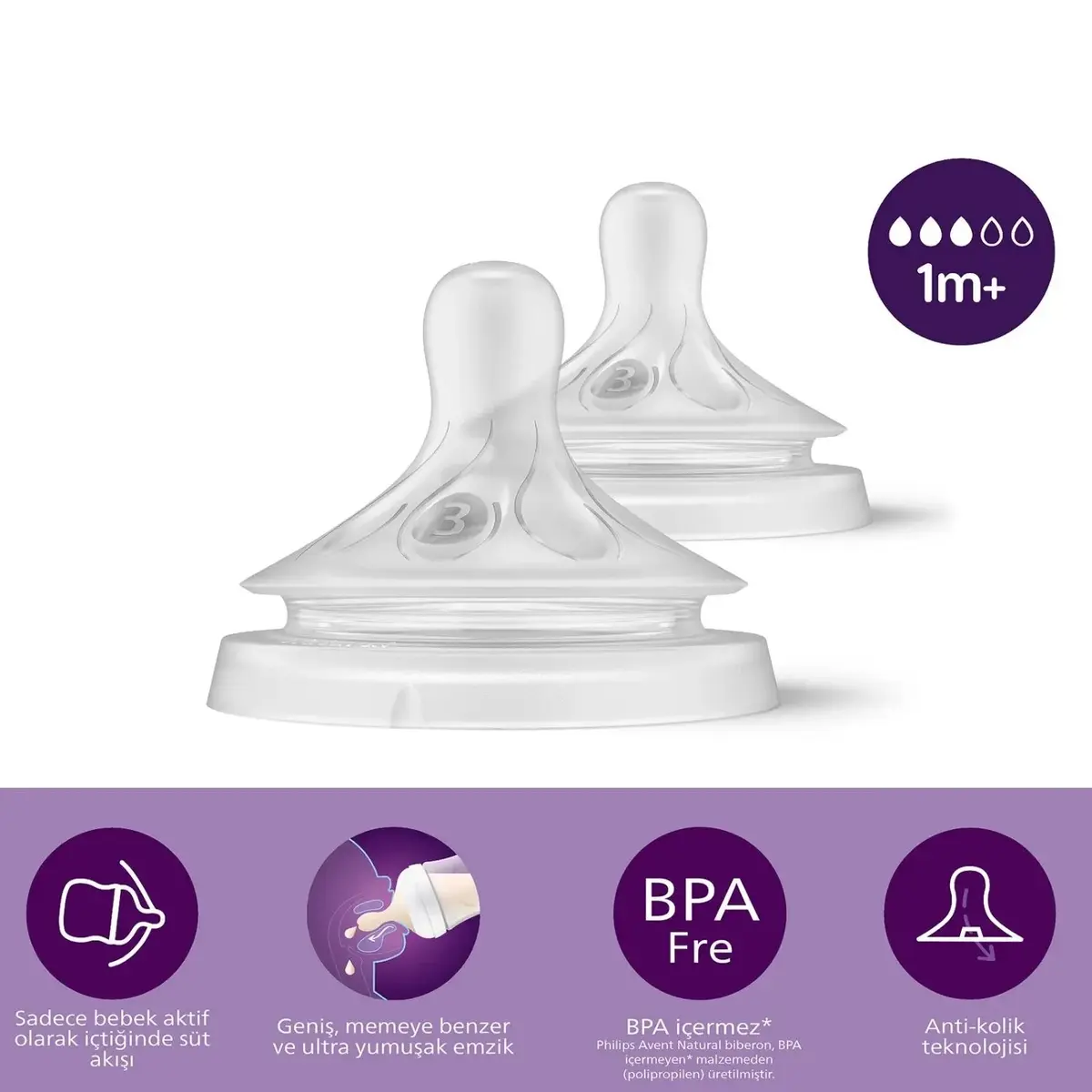 Philips Avent Doğal Tepkili Biberon Emziği 2li 3 Numara 1+ Ay