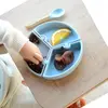OiOi Puzzle Bebek Tabağı 6+ Ay Mineral Blue - Powder Grey
