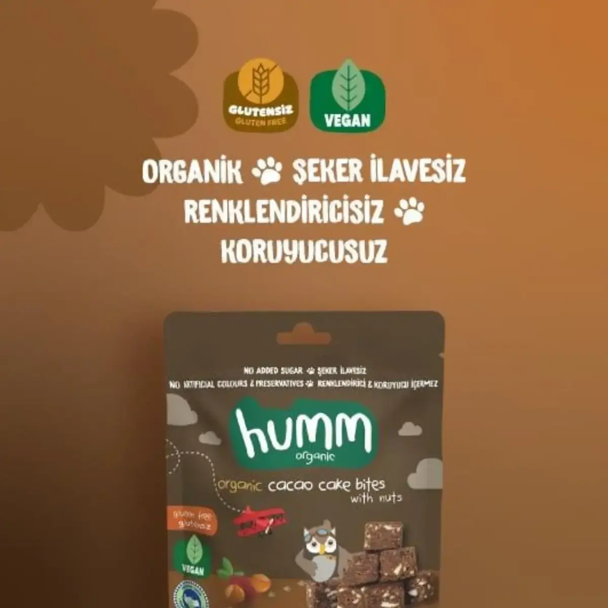 Humm Organik Glutensiz Vegan Kakaolu ve Fındıklı Kek 30 gr